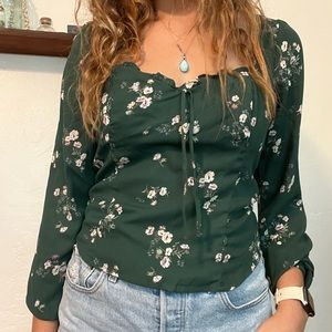 Abercrombie floral green square neck top